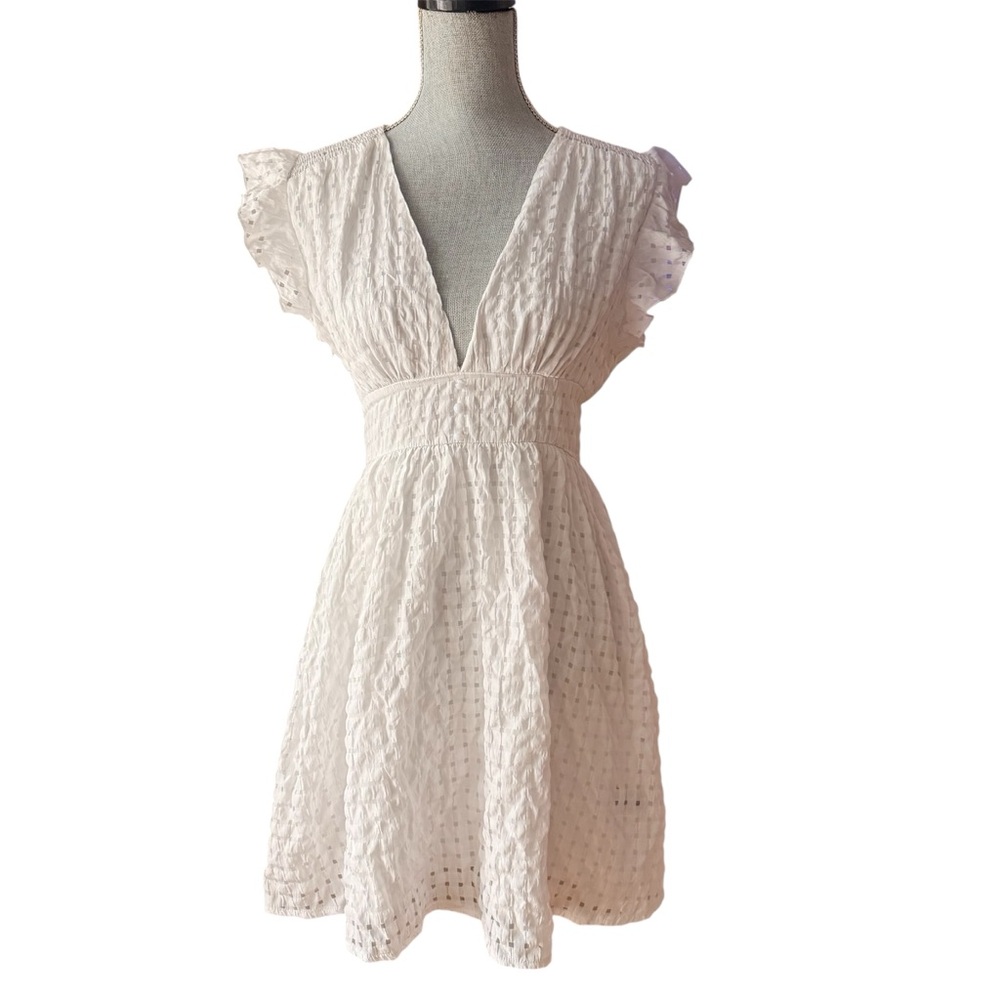 White Eyelet V-Neck Mini Dress - Women